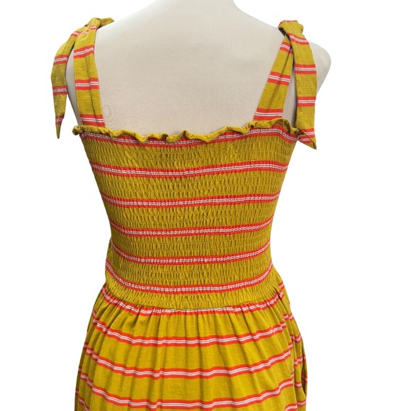 Toad & Co Striped Sundress Womens M Mustard Yellow Excellent Smocked Tie Strap - Picture 6 of 8